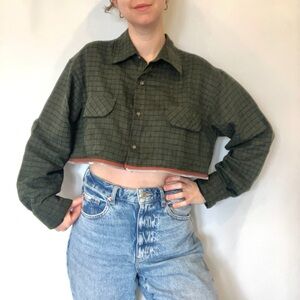 Upcycled crop top suede shirt